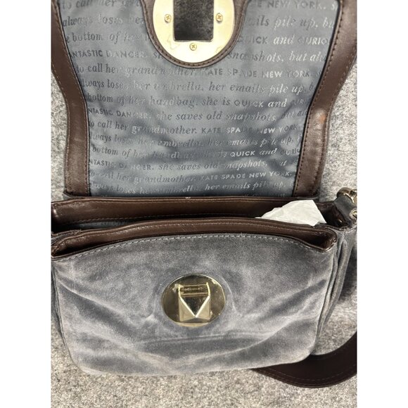 Kate Spade Shoulder Bag Womens Medium Gray Suede Brown Strap Gold Hardware Purse - Picture 8 of 8
